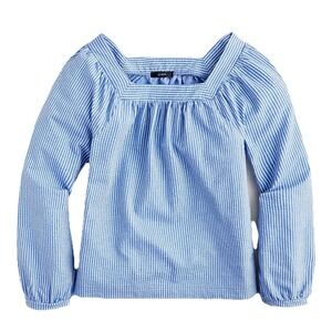J. Crew Factory Light Blue and White Striped Square-Neck Blouse